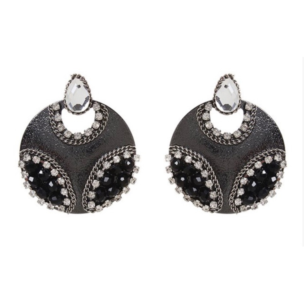 Black Shimmer Disc Earrings